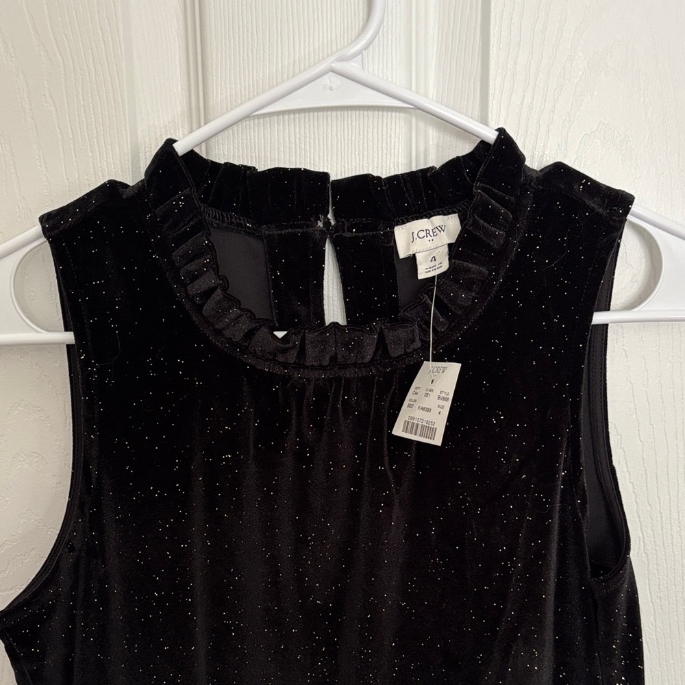 J. Crew Black Velvet Sparkle Ruffle Neck Sleeveless Dress